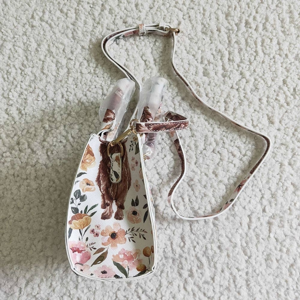 NWT Pink And White Highlander Cow girls' western crossbody purse - Picture 4 of 5